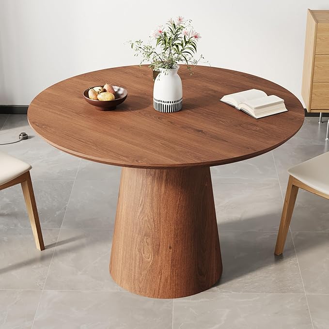 Round Dining Table for 4, 43'' Modern Wooden Pedestal Table, Farmhouse Kitchen Table, Minimalist Round Table Circle Dining Tables for Living Room & Dining Room