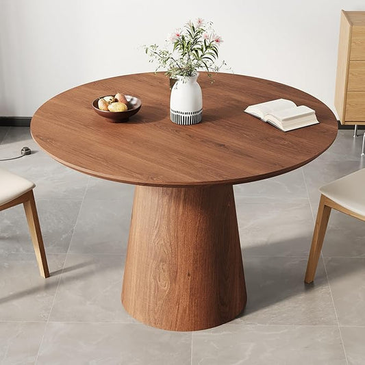 Round Dining Table for 4, 43'' Modern Wooden Pedestal Table, Farmhouse Kitchen Table, Minimalist Round Table Circle Dining Tables for Living Room & Dining Room