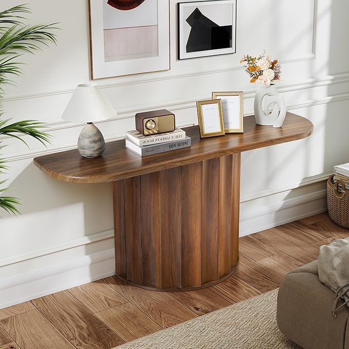 59'' Console Table for Entryway, Narrow Wooden Sofa Tables Behind Couch, Modern Fluted Entryway Table with Storage Accent Table for Hallway, Living Room, Entrance, Foyer (Walnut)
