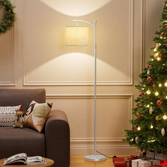 60" Floor Lamps for Living Room with 3 Color Temperatures, Adjustable Grey Shade with Silver Pole, Tall Lamps for Living Room Bedroom Office Classroom Dorm Room, 9W Bulb Included