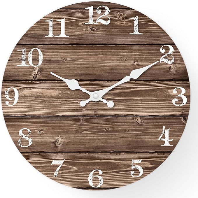 XFM Large Wall Clocks for Cafes 20 Inch Wood Wall Clock Battery Operated Brown Vintage Wall Clock Non Ticking Farmhouse Clock (No Solid Wood, it is with MDF Material)