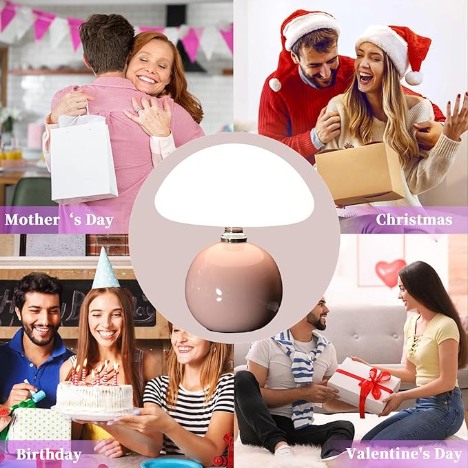 Mushroom Lamp for Bedroom Living Room,Mushroom Table Lamps for Bedside Night Stands,3 Color Temperature Desk Small Table Lamp,Cute Mini Modern Night Light Lamp,Unique Home Decoration(Pink)