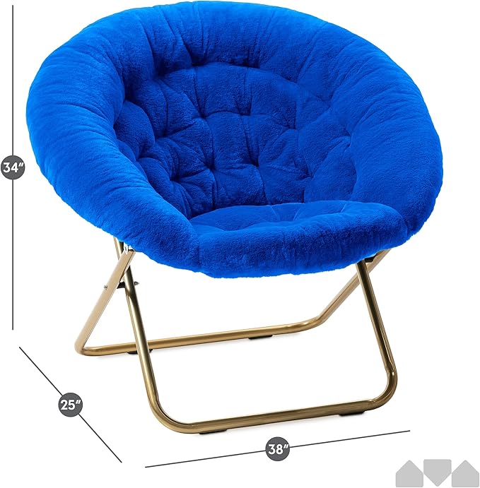 Milliard Saucer Chair for Adults, Teens & Kids, Royal Blue, Faux Fur XL Circle Chair for Bedroom, Dorm & Gaming, Foldable Comfy Accent Seat for Small Spaces, Folding Moon/Mushroom/Round Style