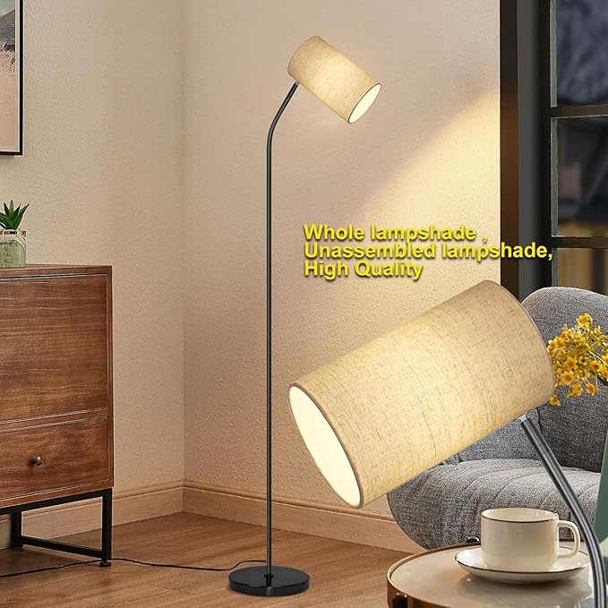 Black Floor Lamp for Living Room with Remote,Dimmable Floor Lamp with Remote Control 9W LED Bulb Included,Tall Stand Reading Lamp for Bedroom, Office, Kids Room, Reading, Working(Beige/Black)