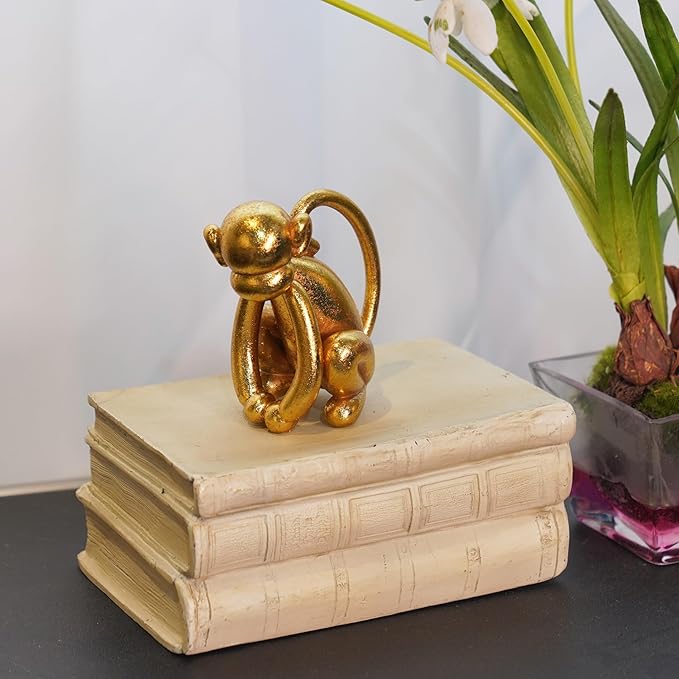 Guichifun Monkey Decor Figurine Home Décor - Cute Resin Gold Twisted Balloon Monkey Figurines for Shelf Bookshelf TV Stand Modern Décor Bedroom Office Decorations Ideal Gift 3 x 2.25 x 3.5 Inch