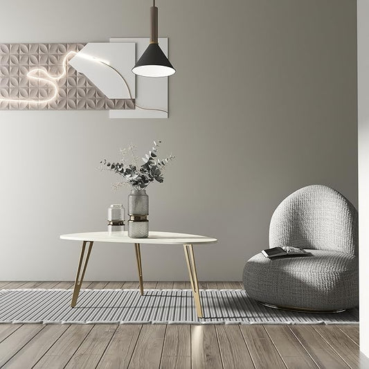 Manora Modern Simple White Wood Oval Coffee Table, Minimalist Tea Table for Living Room, Office, Apartment or Small Space