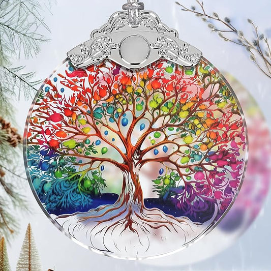 Stained Glass Tree of Life Christmas Ornament - Holiday Home Decor - Gift Exchange Present Ideas