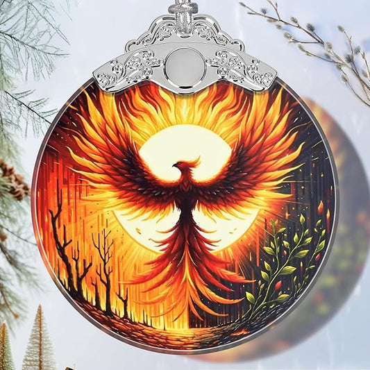 Stained Glass Suncatcher Ornament - Phoenix Christmas Decorations - Christmas Ornaments for Tree - Holiday Present Ideas - Gift Exchange
