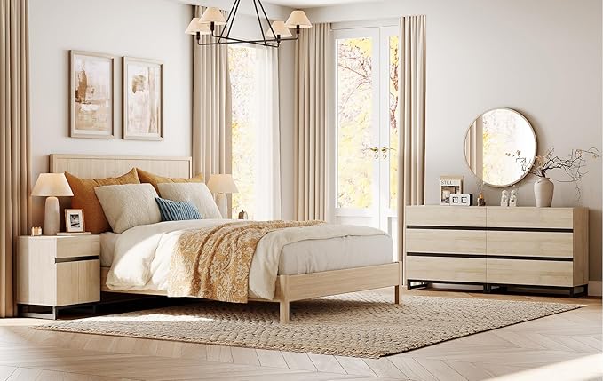 WAMPAT Modern End Table with 2 Open Door, Farmhouse Sofa Table with 1 Drawer and 1 Storage Cabinet, Wood Rustic Side End Table for Living Room, Nighstand for Bedroom, Light Oak