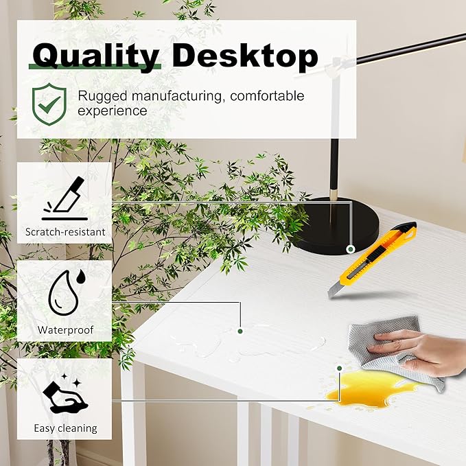 Small Folding Desk 35 inch, No Assembly Required Narrow Office Desk, Writing Gaming Computer Camping Table, White