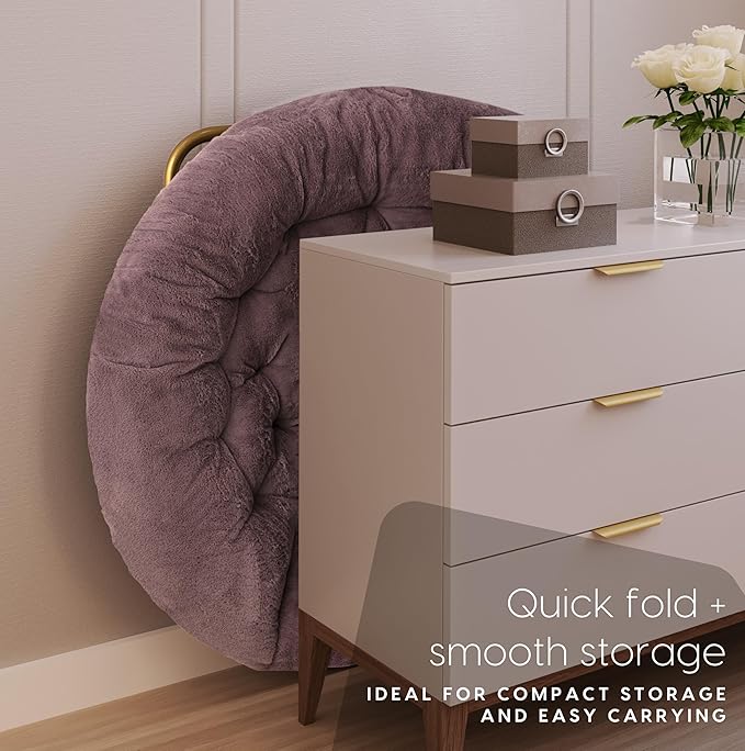 Milliard Saucer Chair For Adults, Teens & Kids, Purple, Faux Fur XL Circle Chair for Bedroom, Dorm & Gaming, Foldable Comfy Accent Seat for Small Spaces, Folding Moon / Mushroom / Round Style