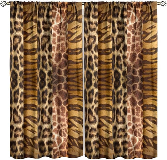 Leopard Print Blackout Curtains, Retro Wild Animal Skin Farmhouse Fur Leopard Print Rod Pocket Curtain Window Treatments 2 Panels Drapes for Nursery Bedroom Living Room Kitchen Decor 42"W X 54"L