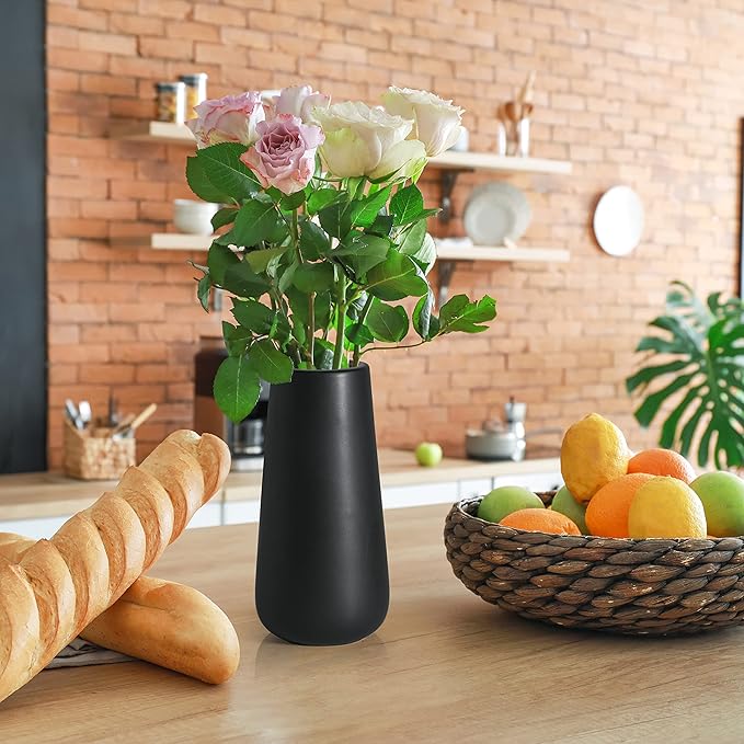 D'vine Dev 8 Inch Ceramic Flower Vase Matte Finishing, Minimalist Design for Home Décor, Bedroom, Living Room, Centerpieces, Office, Ebony Black, VS-XH-E-1