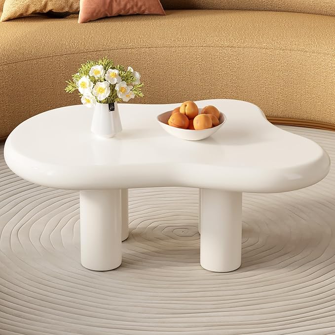 Guyii Cloud Coffee Table, Cute White Modern Tea Table, Irregular Indoor End Table for Living Room, Free Shape with 4 Legs, 35.82 Inches