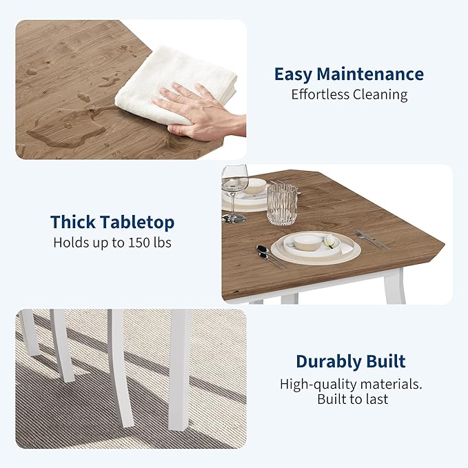 Small Dining Table Set for 2,3-Piece Kitchen Table Set with Thick Wood Grain Tabletop & 2 Upholstered Chairs & Metal Frame, Compact Table Set for Small Spaces & Kitchens & Dining Rooms（Natural）