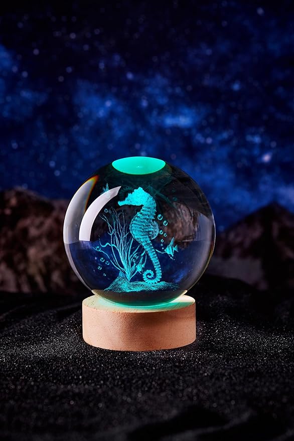 Sea Horse Crystal Ball Lamp with LED Wooden Base, 16 Colors Change & Remote Control Seahorse Crystal Ball Night Light, Upgraded 3.15 Inch Glass Light, Gift for Kids Wife Girlfriend (sea horse)