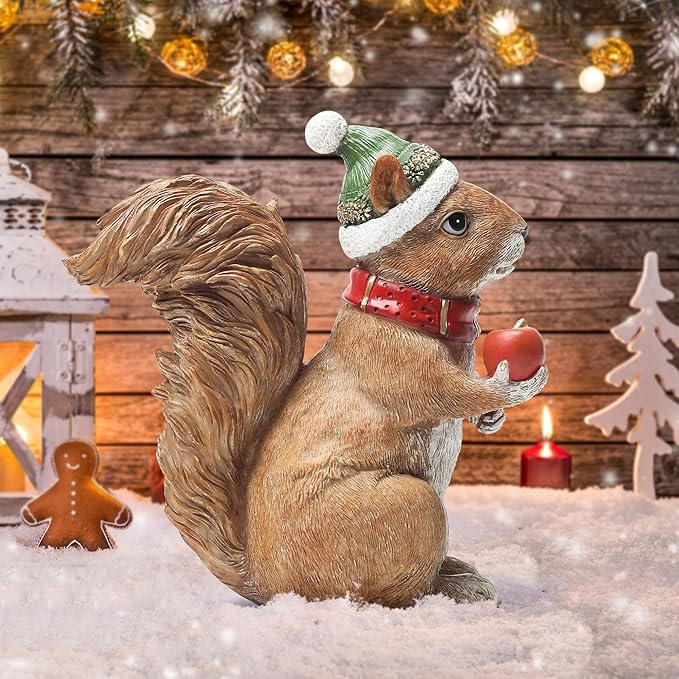 Christmas Squirrel Statue for Home Decor, Ideal for Holiday Cheer, Christmas Figurine Indoor for Shelf Mantel Winter Table Centerpiece, Birthday Gift for Women