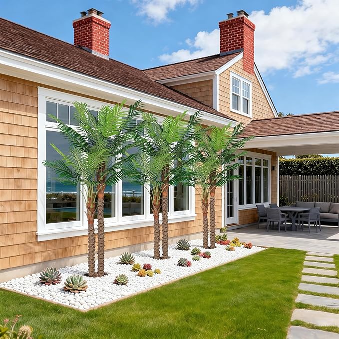 7FT UV-Resistant Faux Palm Tree–84in Realistic Artificial Palm Tree Indoor Outdoor, Tropical Fake Plant for Home Office Patio Poolside Yard Christmas Hotel Gift