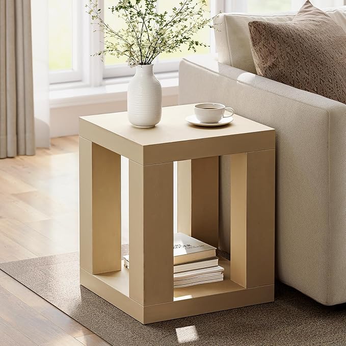 Wood End Table, 2-Tier Bedside Table with Storage Shelves, 24 Inch Modern Side Table for Living Room, Wooden Nightstand for Bedroom or Small Spaces, Easy to Assemble, Natural