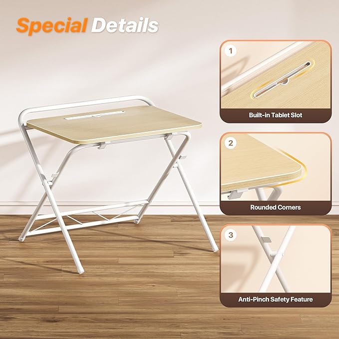 Huuger Folding Desk with 3-Level Adjustable Height and Tablet Slot, 24 Inch Foldable Computer Desk for Small Spaces, Space Saving, Writing Work Table for Home Office, Bedroom, Study, Oak