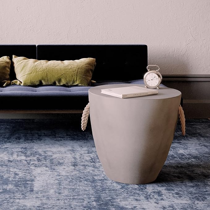 SUNBURY Outdoor Side Table Set of 2, 2 Piece Concrete Side Table Outdoor End Table, 17" H Small Side Table End Table Grey Accent Table for Patio Garden Living Room