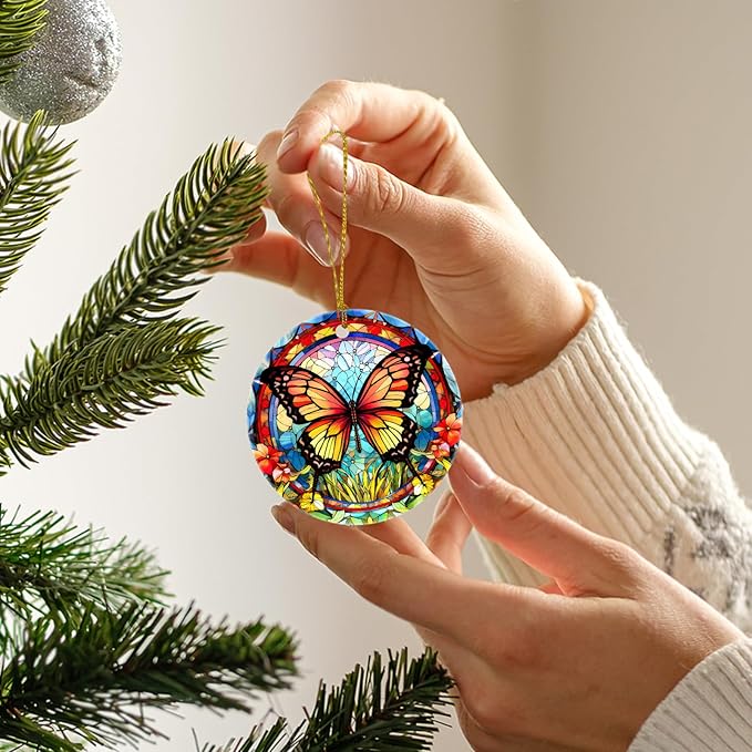 Christmas Tree Decorations Butterfly Ornament, Smooth Ceramic Christmas Tree Ornaments, Xmas Decorative Hanging Ornaments, Christmas Decor Indoor Home Party Gifts Souvenir Butterfly