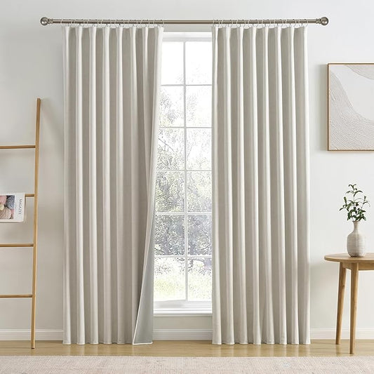 RAIN CITY Natural Birch 70 x 84 Inch Extra Wide Linen Blackout Curtains for Large Windows,Back Tab Pleaetd Drapes with Hooks Track System Curtain Panels Room Divider Curtains for Patio Sliding Door