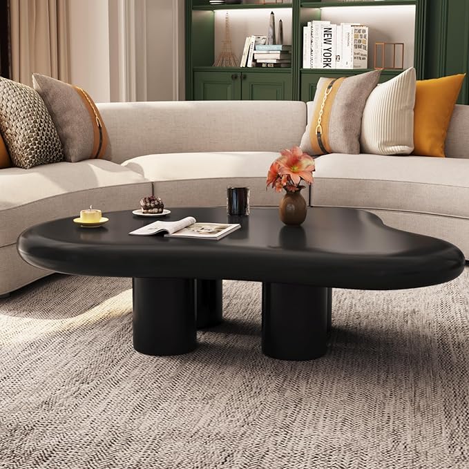 35.82" Cloud Coffee Table for Living Room,Cream Style Corner Table with 4 Legs,Cute Irregular Shape Side Table-Black