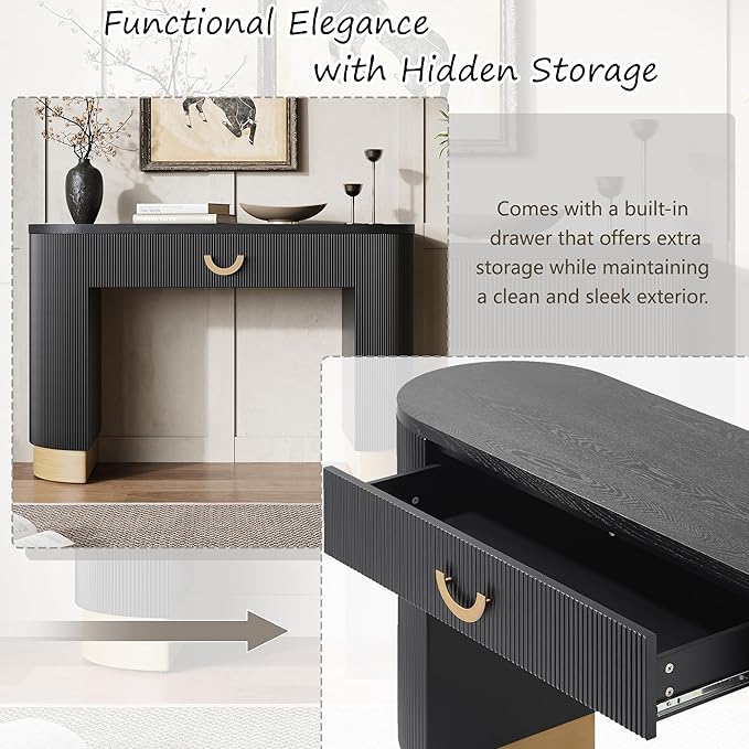 kevinplus 47.7'' Console Table Sofa Table with Drawer Storage Space for Entryway, Modern Elegant Fluted Design, Easy Assemble, Black & Gold