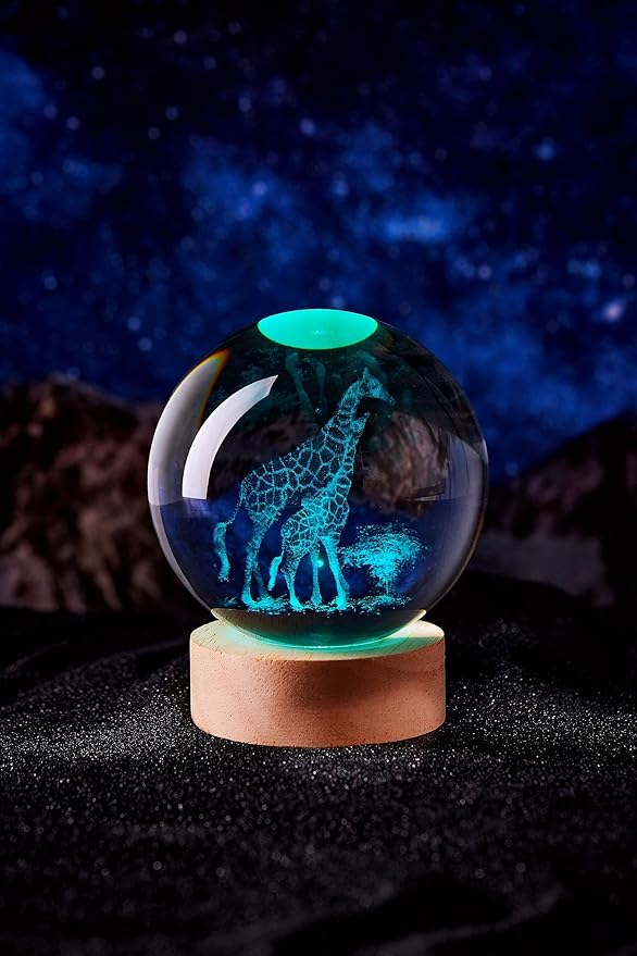Giraffe Crystal Ball Lamp with LED Wooden Base, 16 Colors Change & Remote Control Crystal Ball Night Light, Upgraded 3.15 Inch Glass Light, Gift for Kids Wife Girlfriend (Giraffe)