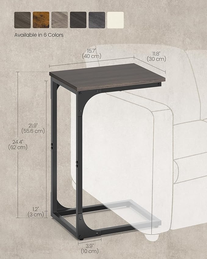 VASAGLE C-Shaped End Table, Small Side Table for Couch, Sofa Table with Metal Frame for Living Room, Bedroom, Bedside, Chestnut Brown and Black