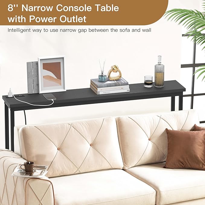 35'' High Behind Couch Table, Narrow Console Table with Outlet, Sofa Table for Entryway Hallway, Living Room, Black