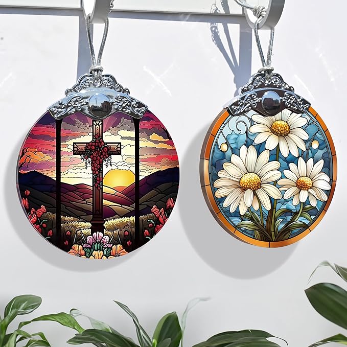 Stained Glass Christmas Ornament, Jocidea Daisy Christmas Decorations, Christmas Tree Ornament, Daisy Lovers Gifts, Holiday Decor and Xmas Gifts Ideas