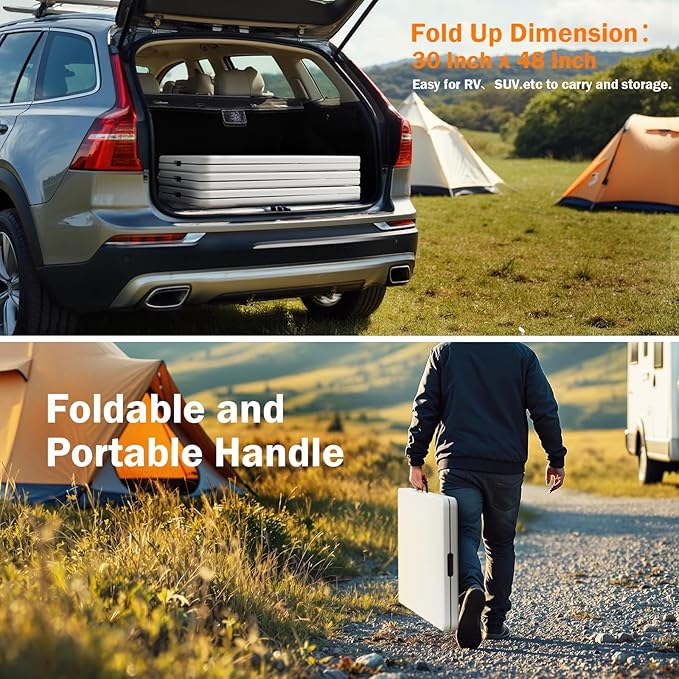 8FT（30" x 96"） Folding Table, Indoor Outdoor Heavy Duty Picnic Table with Carrying Handle,Plastic Fold up Table for Picnic, Party, Camping，Office - White