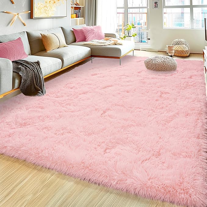 8x10 Large Area Rugs for Living Room, Ultra Fluffy Shag Rug for Bedroom, Modern Plush Soft Carpet for Girls Boys Kids Room Dorm Fuzzy Non Slip Rug for Home Decor Aesthetic, Pink