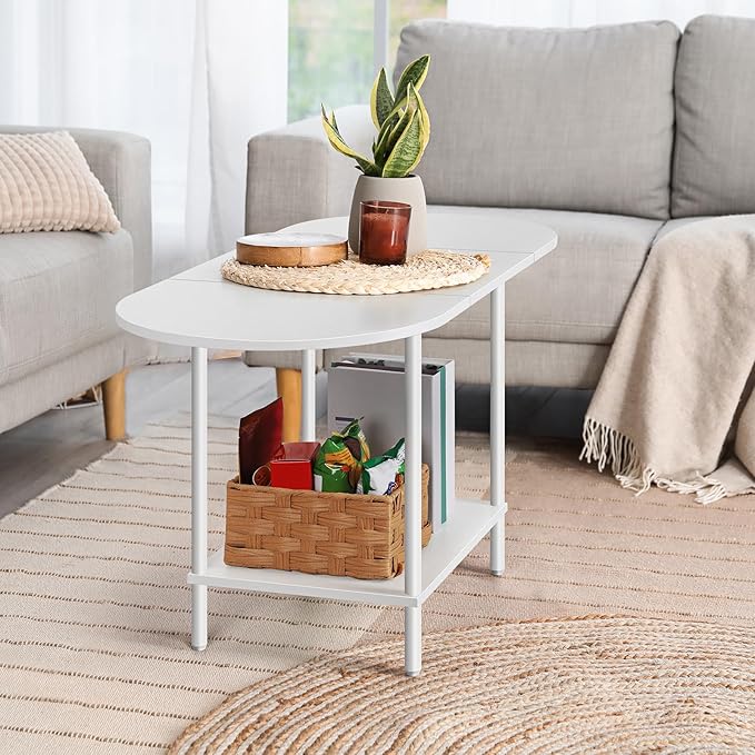 Small Oval Coffee Tables Modern Low Coffee Table for Small Space Mid Century Center Side Table with Open Shelving for Storage, Display, and Furniture Living Room & Home Office