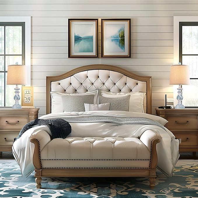 PARTPHONER Traditional Table Lamp Set of 2, Rustic Farmhouse Table Lamps for Living Room Bedroom, 22" Bedside Desk Lamps Vintage Nightstand Lamps with Linen Shades, Washed Blue