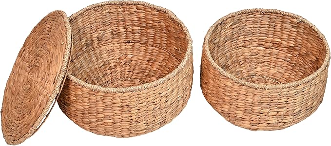 happimess SAT1000A Bhola 18" Hourglass Handwoven Hyacinth Storage Accent Table with Lid for Storage and Decoration in Bedroom, Living Room, Kitchen, Dining Room, Entryway, Guestroom, Natural