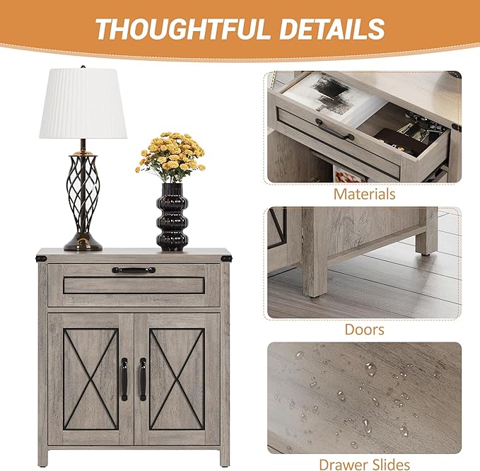 Maupvit End Table, Farmhouse End Table Narrow Side Table for Living Room, Sofa Side Table with Drawer and Storage Cabinet, Small Nightstand for Bedroom(2 Retro-Grey)