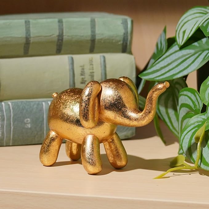 Guichifun Elephant Statue Home Decor Accents - Resin Cute Gold Balloon Elephant Figurines for Shelf Bookshelf TV Stand Modern Décor Bedroom Office Decorations Animal Gift 4.5 x 2.25 x 2.5 Inch