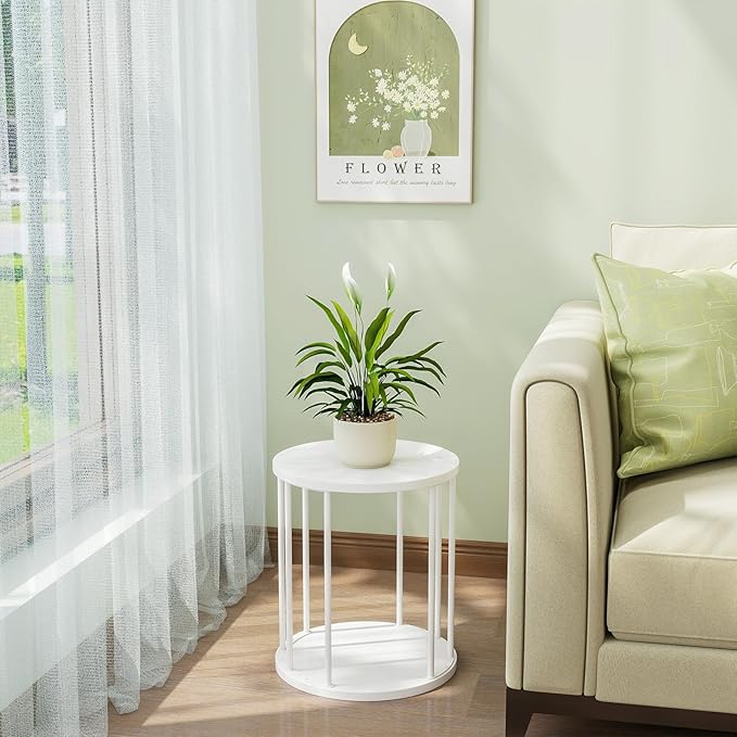 Plant Stand Indoor,small plant stool,Flower Pot Corner stand holder,Mid Century Heavy Duty Metal Tall Home Decor,Modern Round End Table,Small Rustic Display Stand for Living Room,Bedroom(White,2 Packs)