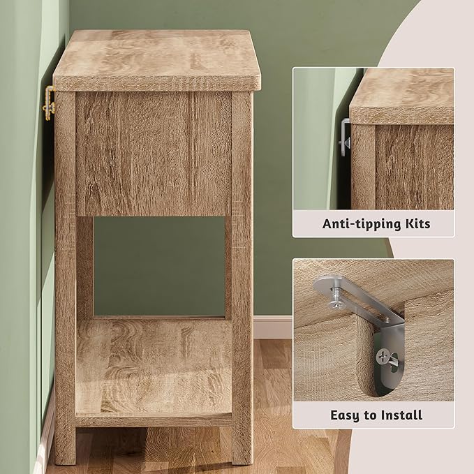 Fluted Console Table with 2 Door Cabinets, Modern Entryway Table with 3 Open Storage Shelves, Narrow Behind Couch Sofa Table for Living Room, Hallway, Foyer, 45.7" W×13.8" D×33.5" H, Oak