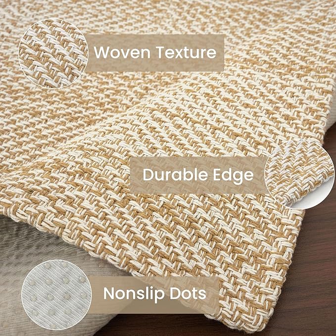 IOHOUZE Washable Exrea Long Hallway Runner Rug 3x18 Non Slip Rubber Backed Kitchen Runner Entryway Runner Indoor, Woven Rug Carpet for Kitchen Hall Entryway Stair, Warm Beige/Orange/Apricot