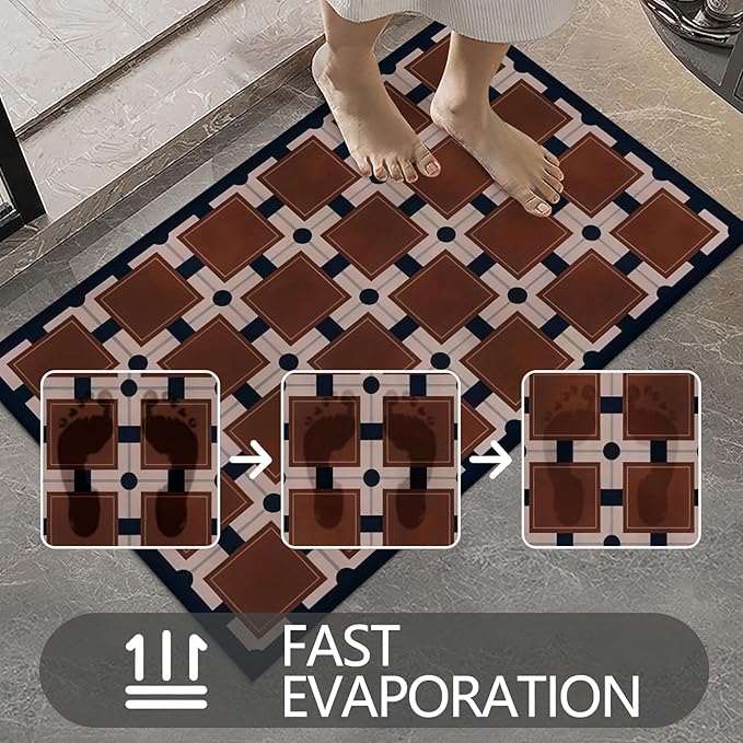 Ultra Thin Door Mat Indoor Entrance, 1/10 in Thin Door Mats for Inside Entry, Non-Slip Rubber Backing Washable Doormat, Fade Resistant, Absorbent, Low Profile Dirt Trapper, 30"X17",Brown Checkered
