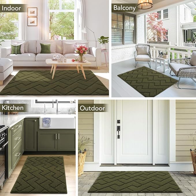 hicorfe Indoor Door Mat,Non Slip Door Mats,32"x48" Front Back Door Mat Rubber Backing,Absorbent Resist Dirt Entrance Inside Floor Mats for Entryway Washable Low-Profile(Oliver Green)