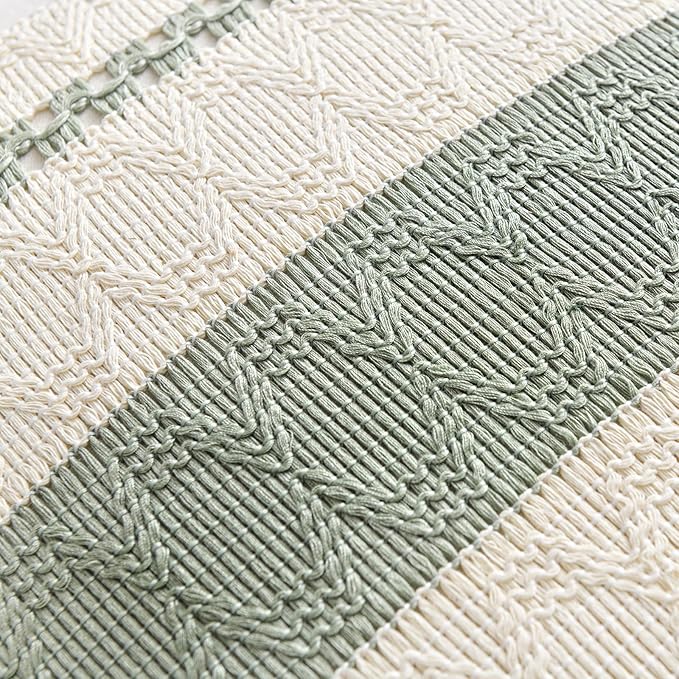 Fancy Homi Set of 2 Sage Green Boho Lumbar Decorative Throw Pillow Covers 12x24 Inch for Living Room Bedroom Couch Bed Chair, Rustic Retro Cushion Case, Bohemian Room Home Decor