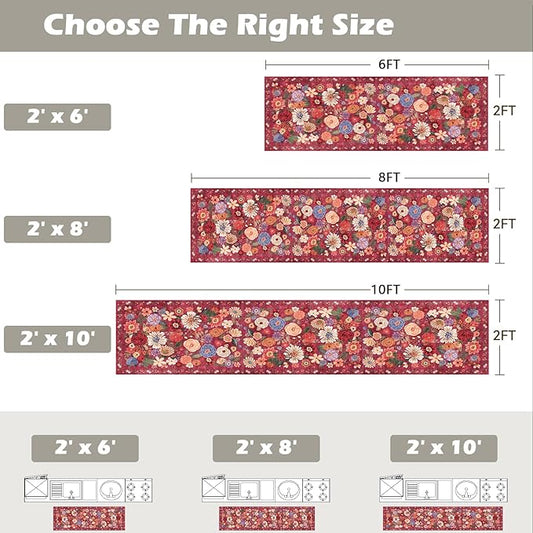Rug for Hallways Kitchen Rug 2x6, Non Slip Washable Rugs with Rubber Backing Soft Floral Carpet Runner for Hallways, Kitchen, Laundry, Bedroom, Bathroom (2 x 6, Red Garden)