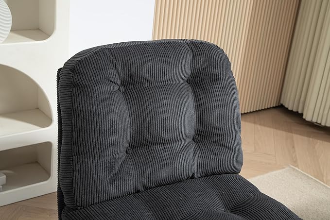 ZOBIDO Modern Accent Corduroy Chairs Comfy Upholstered Vanity Chairs for Bedroom Armchair Dining Chairs with Golden Metal Legs Desk Chair for Living Room(Black