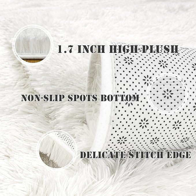 8x10 Large Area Rugs for Living Room, Ultra Fluffy Shag Rug for Bedroom, Modern Plush Soft Carpet for Girls Boys Kids Room Dorm Fuzzy Non Slip Rug for Home Decor Aesthetic, Cream White