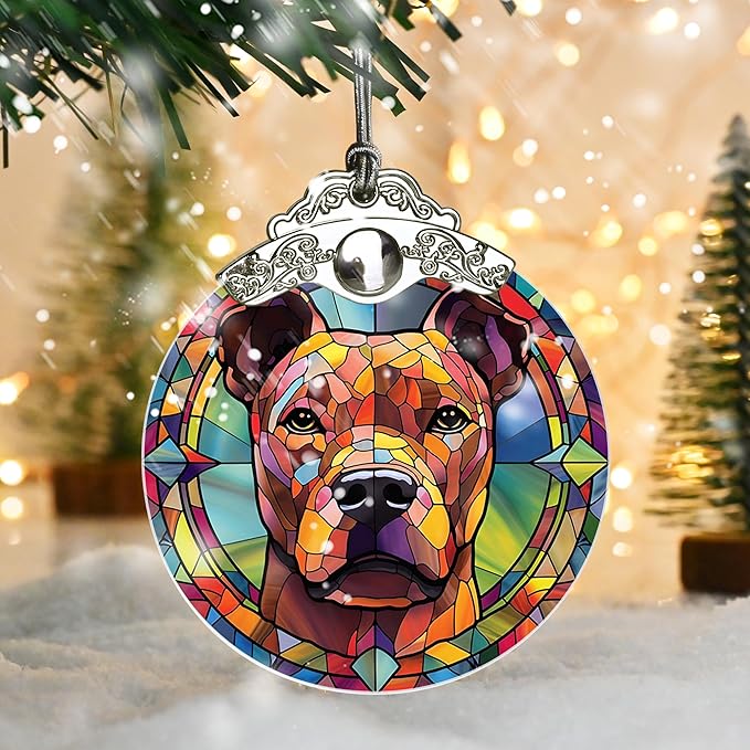 Dog Ornament, American Staffordshire Terrier Hanging Ornament - Glass, Christmas, Thanksgiving, Birthday Decorations and Gifts